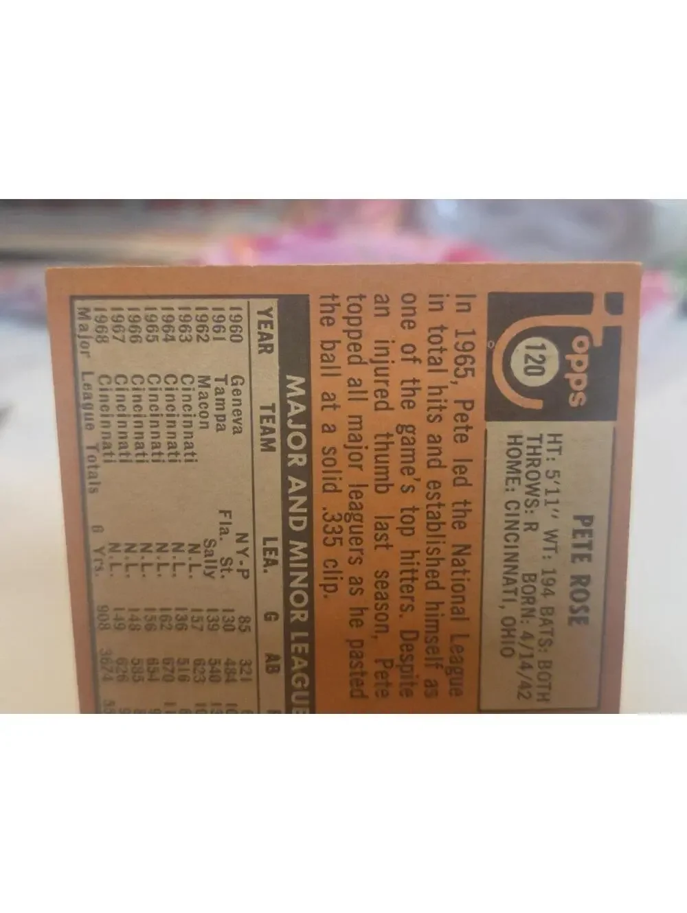 1969 Topps #120 Pete Rose High Grade Off Center Sharp Corners Cincinnati Reds